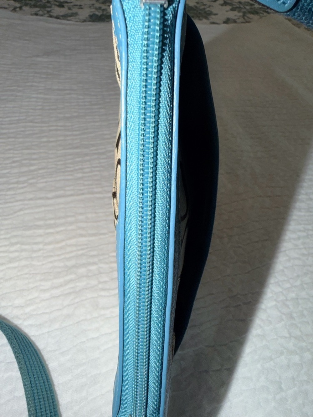 Coach Tan Signature Crossbody with Blue Leather Accents - Picture 5 of 8